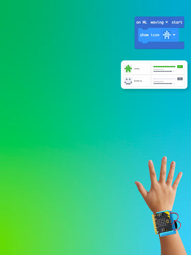 Wearable microcontroller with hand gesture recognition displaying coding blocks and progress bars | Forward Education