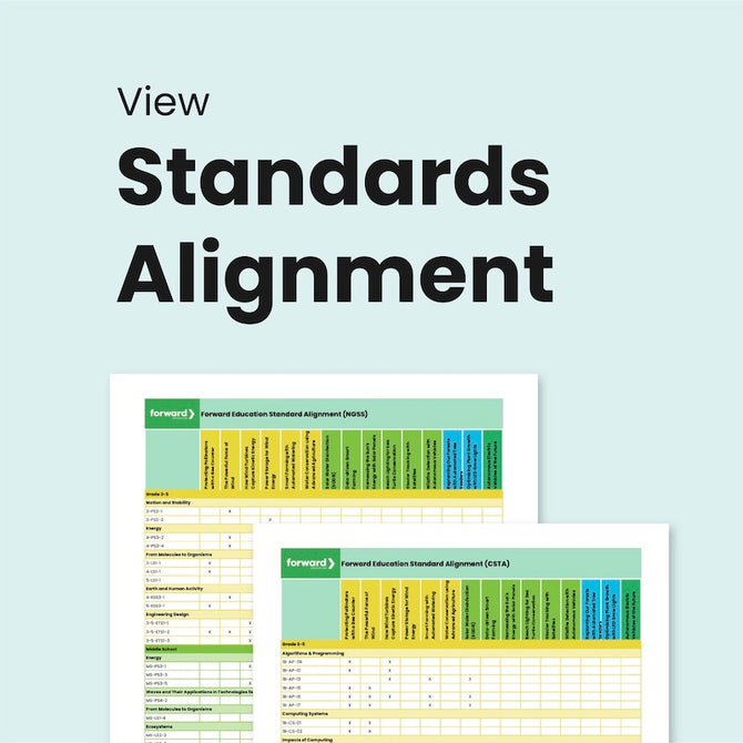 Standards alignment charts showing curriculum mapping across NGSS and CSTA frameworks | Forward Education
