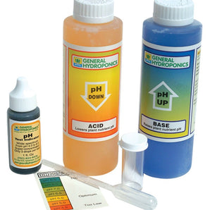 PH control kit with acid and base solutions, test strips, and indicator chart for hydroponics | Forward Education