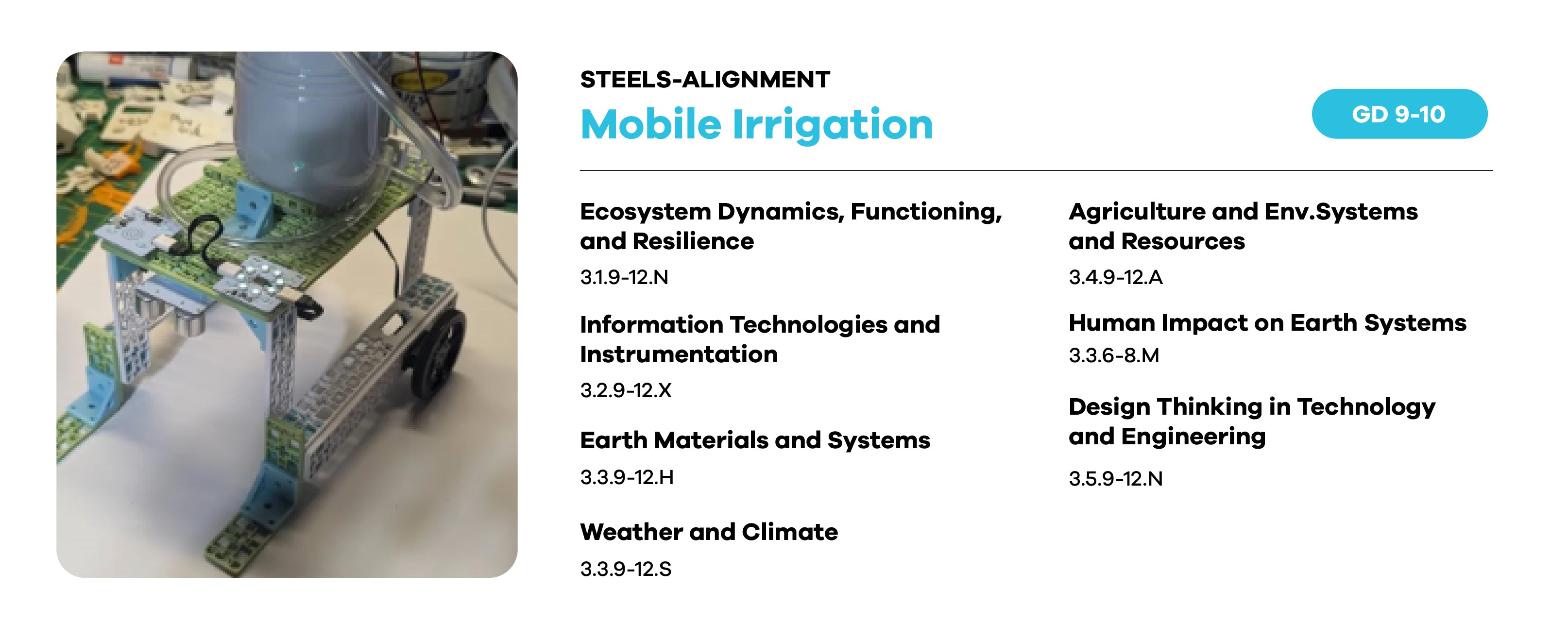Mobile irrigation system with gray tank, circuit board, and wheeled base on white surface | Forward Education