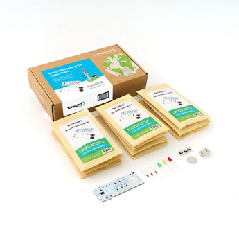 Smart soldering kit class pack with three instruction manuals, PCB board, and electronic components | Forward Education