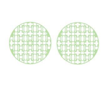 Two green circular lattice panels with geometric cutout pattern design | Forward Education