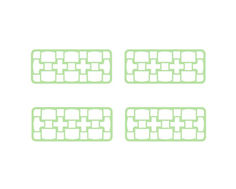 Four green plastic building block frames with interlocking rectangular compartments arranged in 2x2 grid | Forward Education