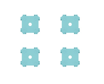 Four turquoise cube connectors with mounting studs and center holes arranged in a 2x2 grid | Forward Education