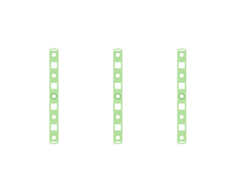 Three green vertical frame strips with circular and square mounting holes | Forward Education