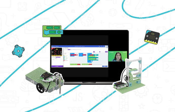 STEM robotics and coding kit with micro:bit board, robot chassis, and block-based programming interface | Forward Education