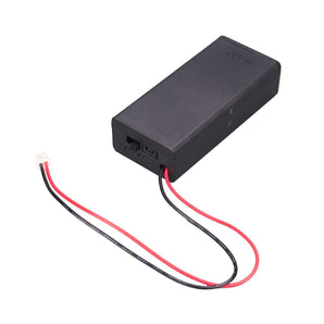 Black rectangular battery box with red and black wires and power switch | Forward Education