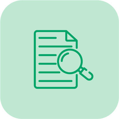 Document analysis icon with magnifying glass on mint green background | Forward Education