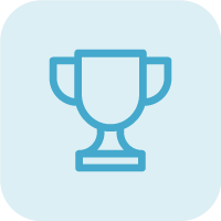 Trophy cup icon with handles in turquoise on light blue background | Forward Education