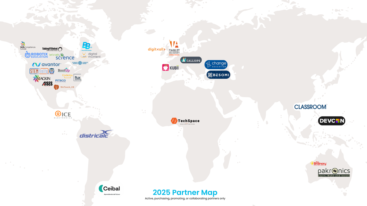 Global partner network map showing STEM education providers across North America, Europe, Africa, | Forward Education