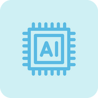AI microchip processor icon with circuit pins on light blue background | Forward Education