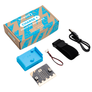 Flat lay photo showing the contents of the CHARGE micro:bit Starter Kit