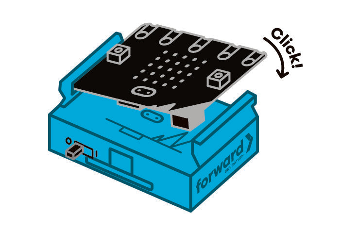 Micro:bit in blue protective case with black circuit board visible on top | Forward Education
