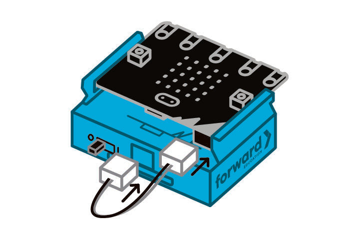 Micro:bit microcontroller in blue protective case with USB cable attached | Forward Education