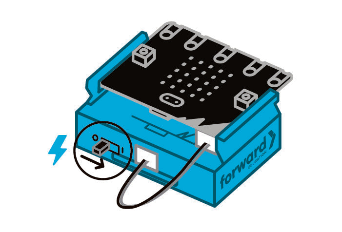 Blue micro:bit device with charging cable and LED matrix display for coding education | Forward Education