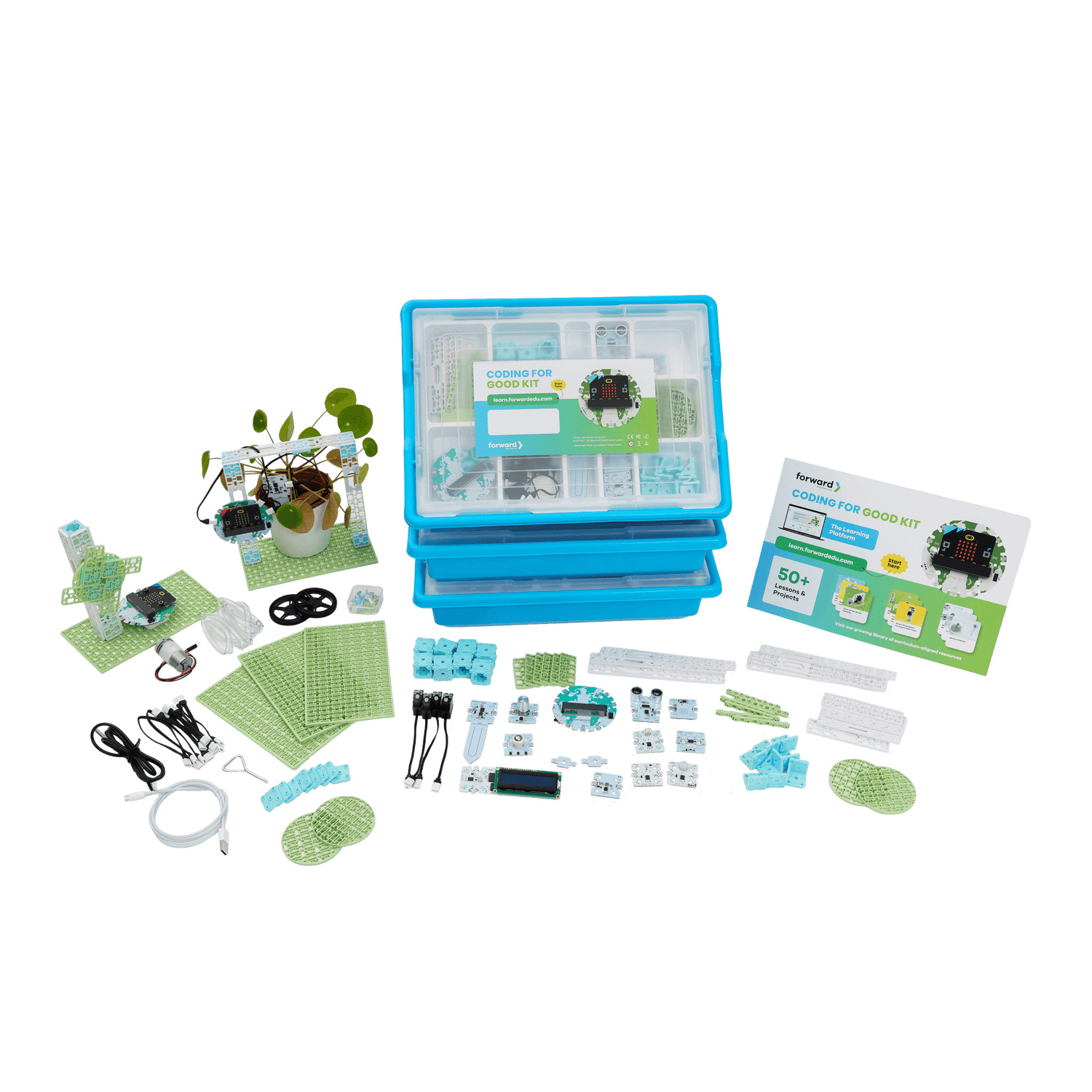 Coding for Good Kit with blue storage case, circuit boards, and electronic components | Forward Education