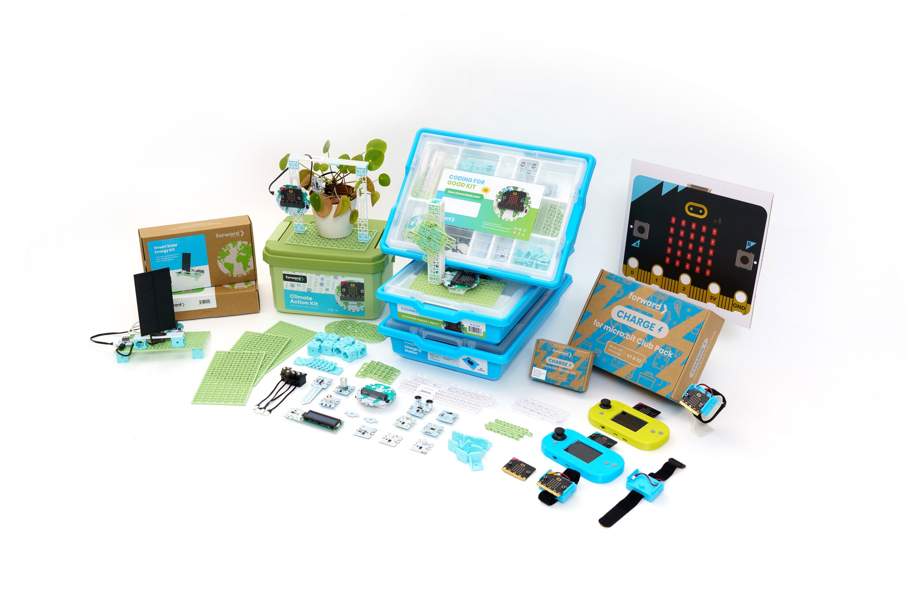 STEM education kit with coding boards, microcontrollers, plant sensor, and electronic components | Forward Education