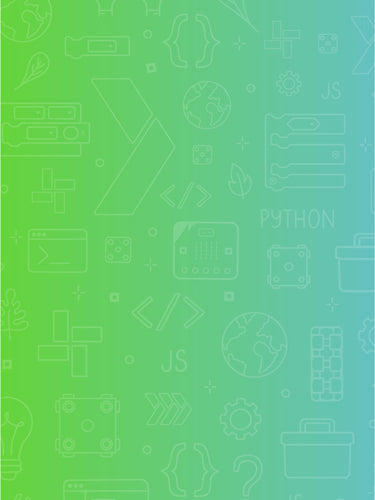 STEM education icons and coding symbols on green-to-teal gradient background | Forward Education