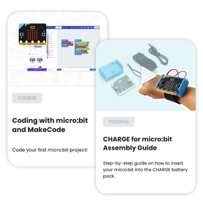 Micro:bit battery pack with assembly guide showing components and hand-holding product | Forward Education