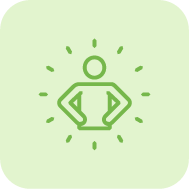 Person icon with hands on hips surrounded by light rays on pale green background | Forward Education