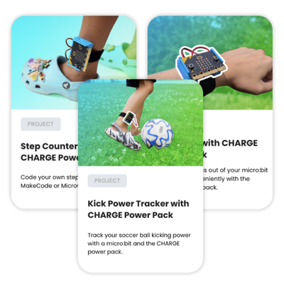 Three outdoor STEM project cards featuring micro:bit wearables with power packs | Forward Education