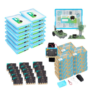 Ultimate STEM bundle with micro:bits, storage cases, robotics kits, and educational components stacked | Forward Education