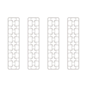 Four white connector frames with interlocking square and plus-shaped building block slots | Forward Education
