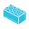 Turquoise plastic brick with stacked rectangular studs for building and STEM construction | Forward Education